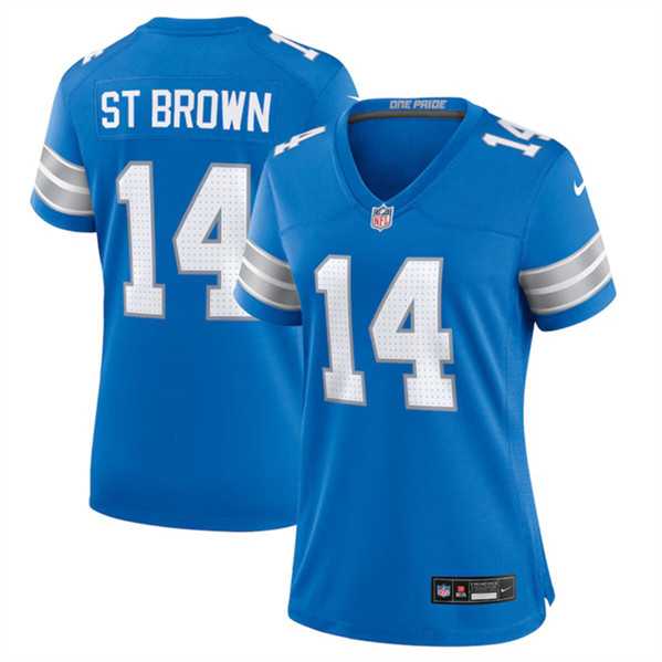 Women%27s Detroit Lions #14 Amon-Ra St. Brown Blue Stitched Jersey Dzhi->women nfl jersey->Women Jersey